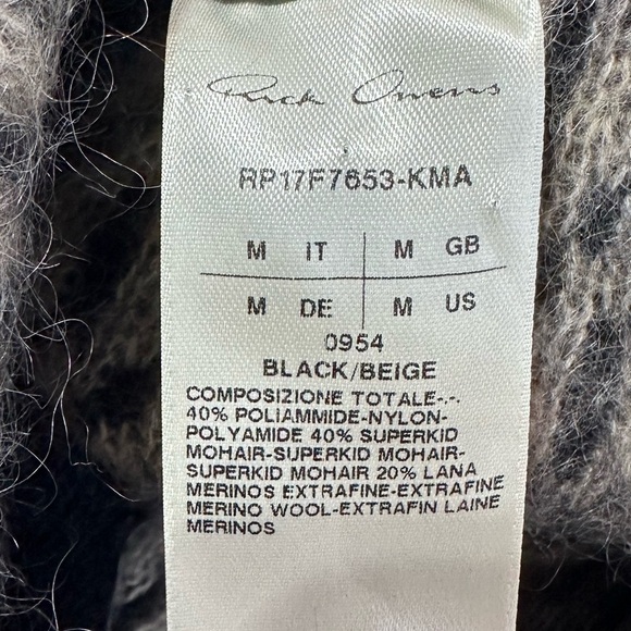 Rick Owens Glitter FW17 Mohair Merino Wool Draped Cardigan Black Beige- one size - Picture 8 of 8